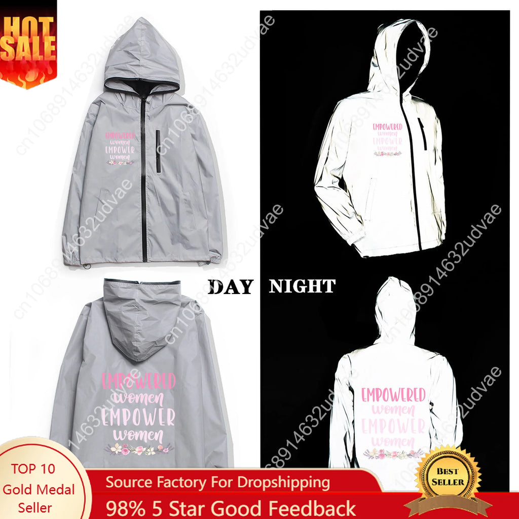Empowered Women Empower Women Reflective Jacket Mens Womens Coat Hooded Windbreaker Runing Pocket Zipper Customized Hoodie
