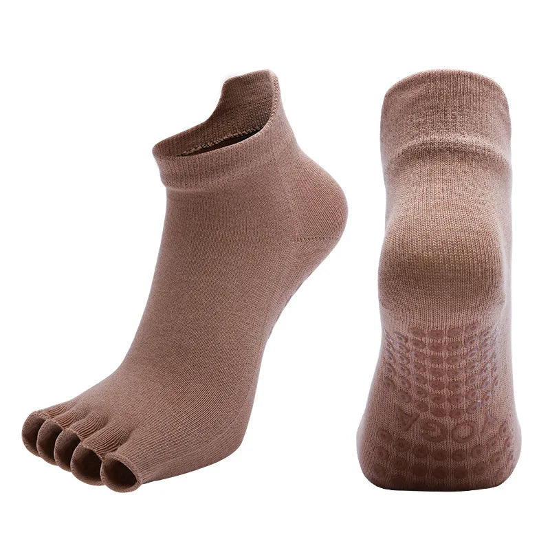 Yoga Socks Half Toe Anti-Slip Silicone Grip Breathable Cotton Fitness Ballet Dance Gym Pilates Open Toe Five Finger Socks