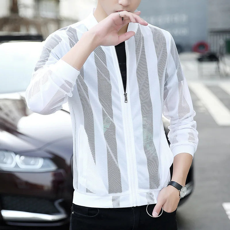 2025 Summer New Men's Mesh Sunscreen Clothing Ultra-Thin Breathable Outdoor Fishing Clothing High-Quality Fashion Hollowing Tops