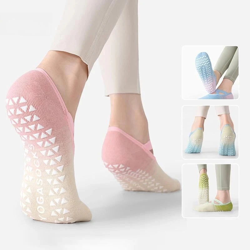 Gradient Non-Slip Yoga Socks for Women Silicone Grip Pilates Toe Socks Anti-Sweat Barefoot Shoes 4-Season Stretchable