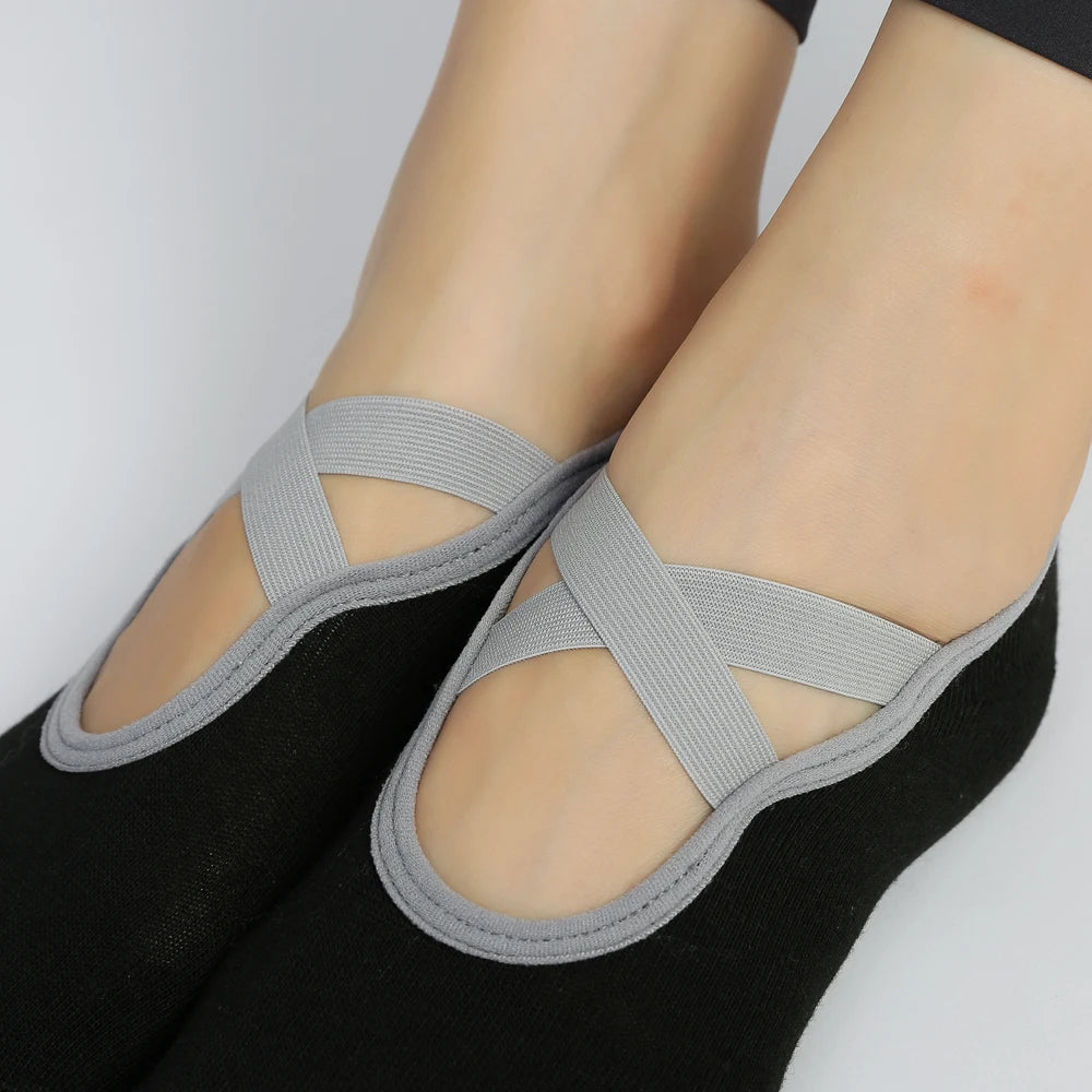 3 Pairs Non-Slip Pilates Socks Bandage Cotton Backless Yoga Socks for Women Fitness Ballet Dance Workout Sport Socks Slipper