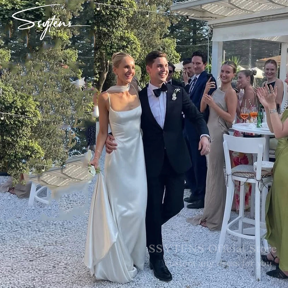 SSYTENS Elegant Ivory Wedding Dress Sleeveless Simple Bridal Gowns Square Collar Customized Simple Open Back Long Bride Dresses