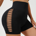 Sexy Side Hollowout Yoga Shorts Seamless Slim Shorts Outdoor Sports High Elastic High Waist Hip Liftting Gym Three Point Shorts