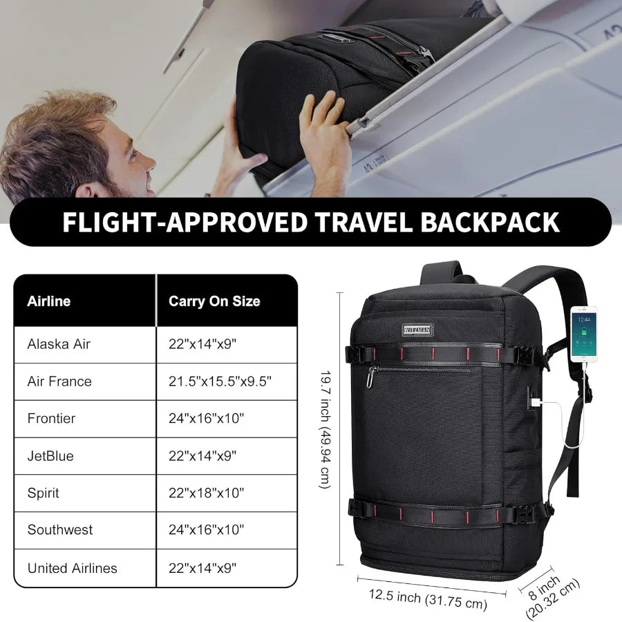 WITZMAN Travel Backpack for Men 35L Carry-on Laptop Backpack Luggage Fit 16 inch TSA Friendly Flight Approved with Shoe Compart