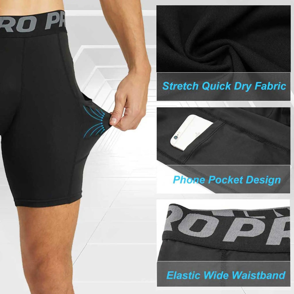 Mens Compression Shorts with Pockets Quick Dry for Athletic Running Shorts Spandex Shorts for Men
