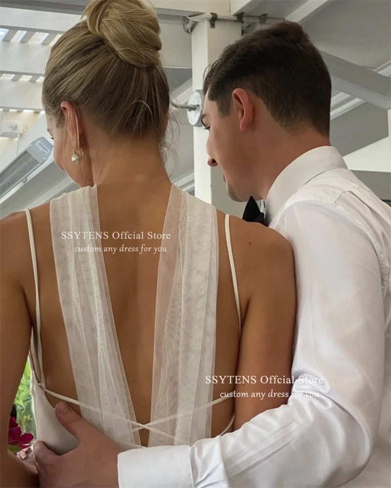 SSYTENS Elegant Ivory Wedding Dress Sleeveless Simple Bridal Gowns Square Collar Customized Simple Open Back Long Bride Dresses