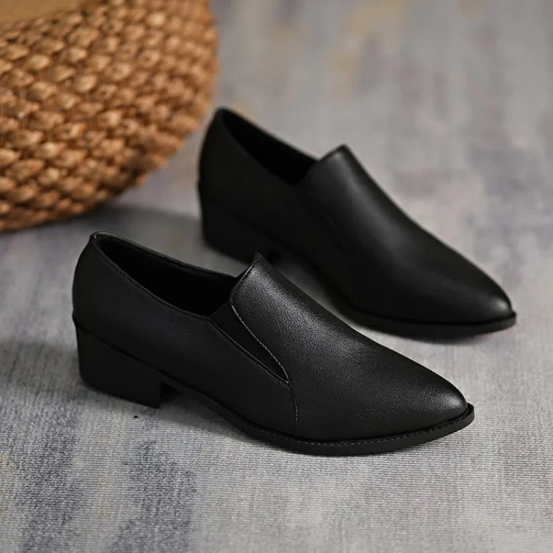 2025 New Women's French Retro Loafers - Pointed-Toe Slip-On with Chunky Heel & Breathable Design, Spring/Fall Comfort Shoes