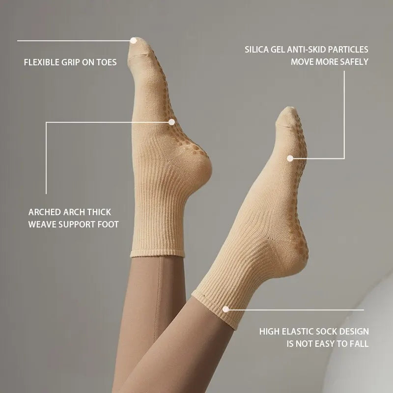 Women Pilates Socks Soft Cotton Non Slip Grip Tube Socks For Yoga Women Camping Fitness Gym Yoga Socks Anti Slip Fintness Socks