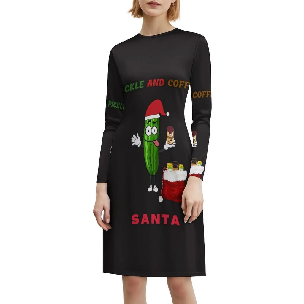 Pickle And Coffee Santa Preppy Style Mini Dress For Women A-Line Loose Fit Casual Day Dress Marvacousins246 Pickle Andhave A