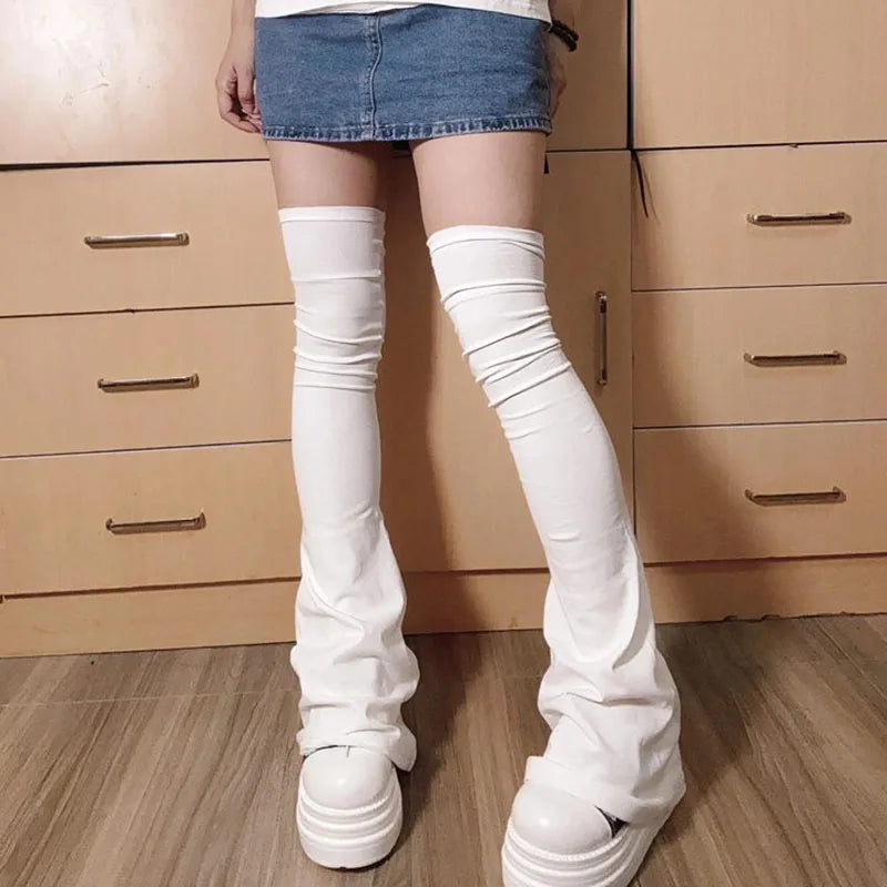 Y2K Leg Stockings Elasticity Slimming Knee Socks Japanese Style Spicy Femboy Over The Knee Horn Shaped Cuffs Sexy Accessories