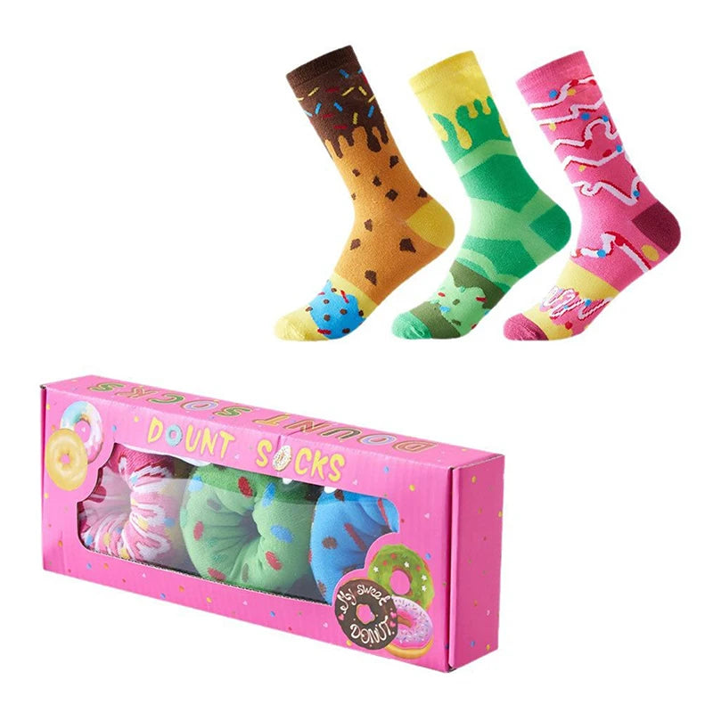 Mid-Calf Socks For Men And Women, Novelty And Fun Colorful Pink Donut Gift Box Socks, Comfortable And Breathable