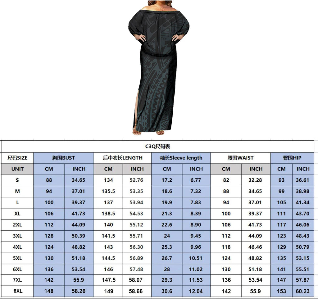 Tapa Tribal Design Sexy off Shoulder Sleeveless Dress Tropical Floral Print Polynesian Fashion Maxi Dress Tight