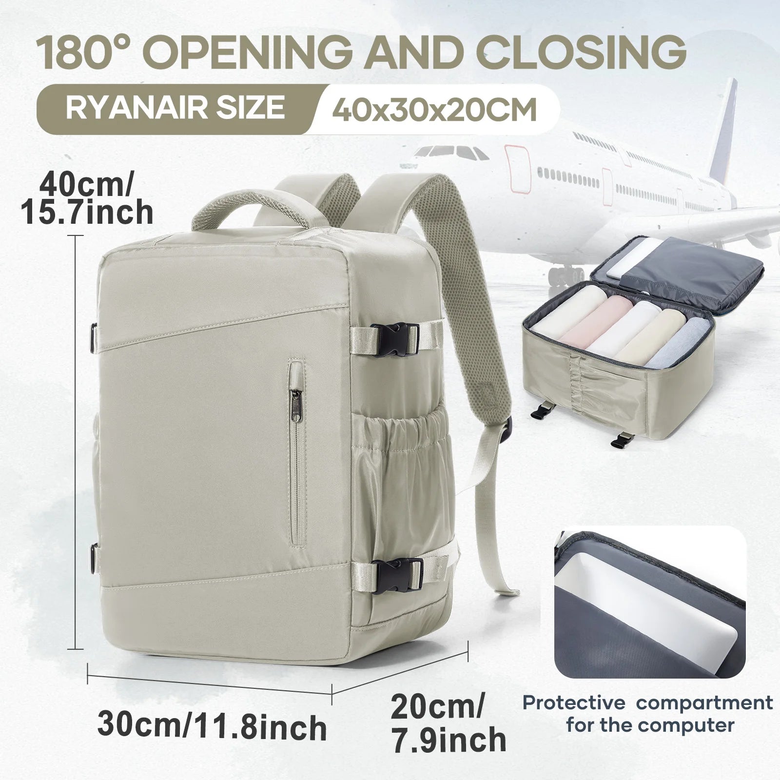 Under Seat Travel Backpack, Ryanair Wizzair 40x30x20 Airplane Travel Backpack, Men Business Laptop Backpack Carry-On Bag Package