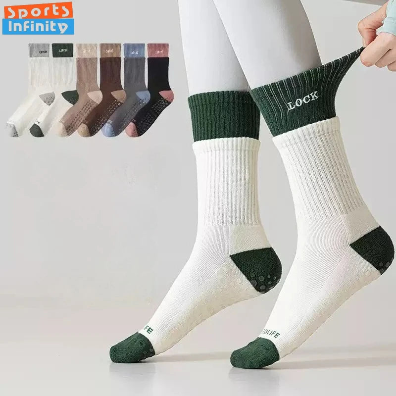 Eur35-42 Winter Thick Towel Bottom Mid Tube Yoga Socks Anti Slip Indoor Fitness Dance Pilates Training Socks Women Sports Socks