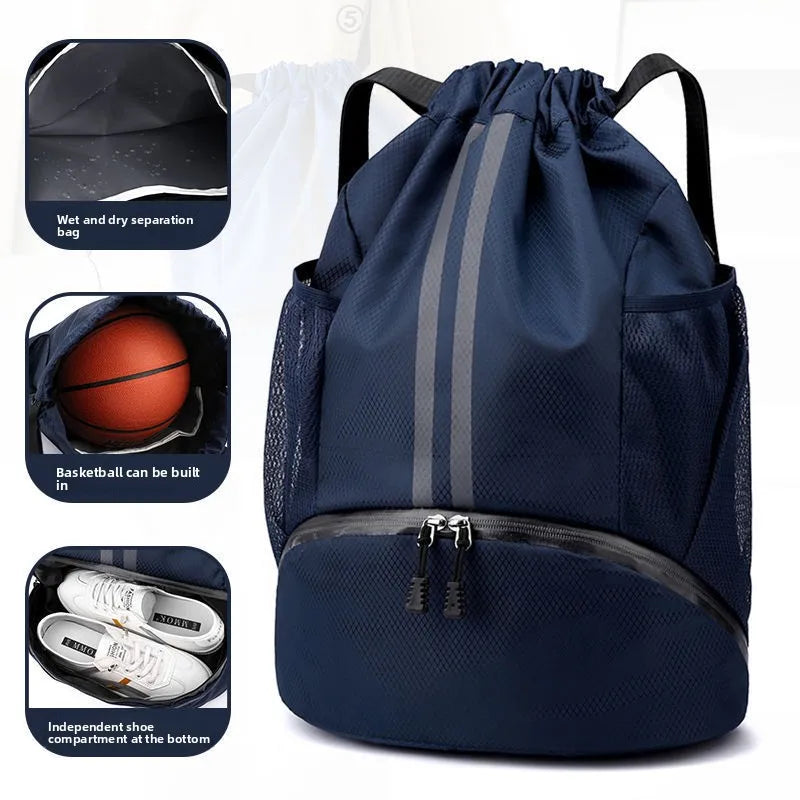 Waterproof Gym Backpack for Basketball Soccer - Oxford Fabric Sports Bag with Wet/Dry Separation & Shoe Storage Compartment