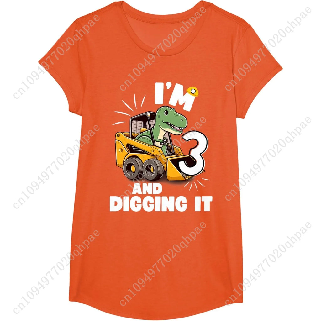 I'm 3 And Digging It 3rd Birthday Dinosaur Construction Boy T-Shirt