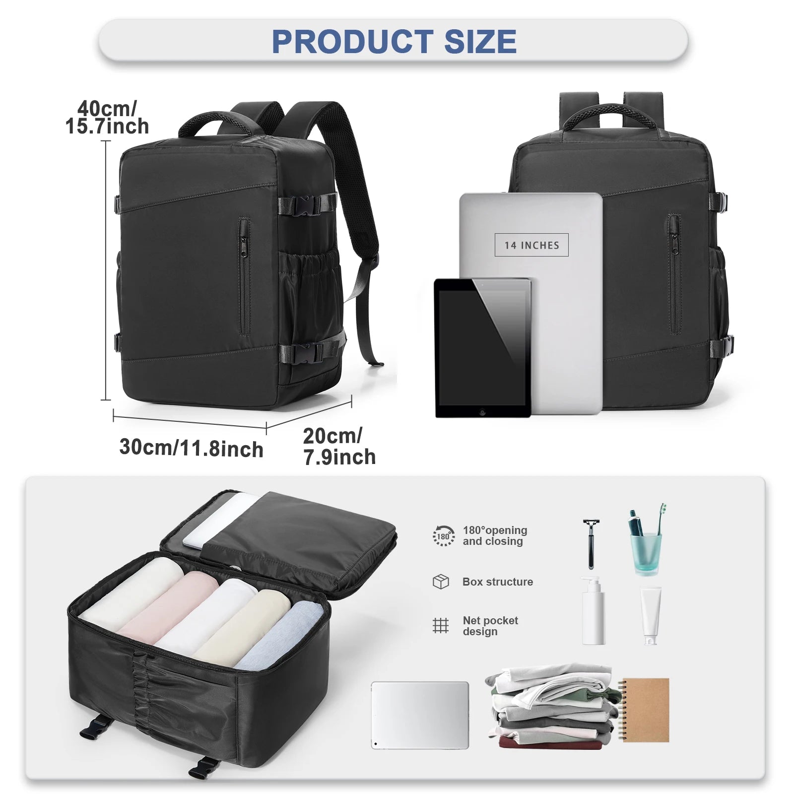 Under Seat Travel Backpack, Ryanair Wizzair 40x30x20 Airplane Travel Backpack, Men Business Laptop Backpack Carry-On Bag Package