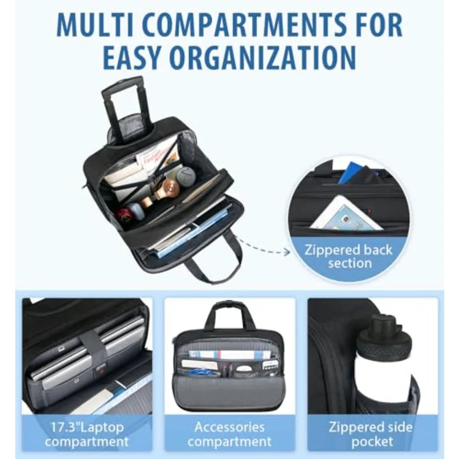 EMPSIGN Rolling Briefcase Laptop Bag17.3" Computer bag with wheels Water Repellent Travel Roller Underseat Bag with RFID Blocki