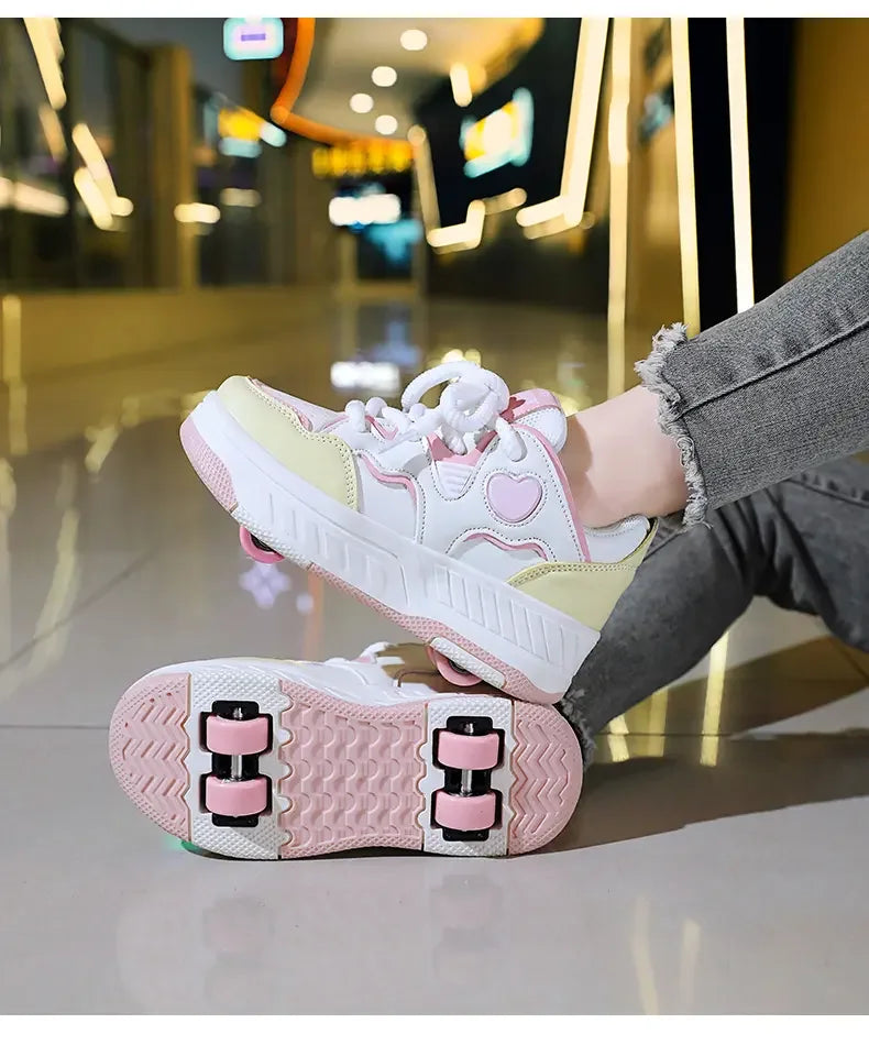 Roller Skate Shoe Walking Shoes With Four-wheel Student Sports Pulleys Walking Shoes With Wheels Summer Spring Kids Sneakers