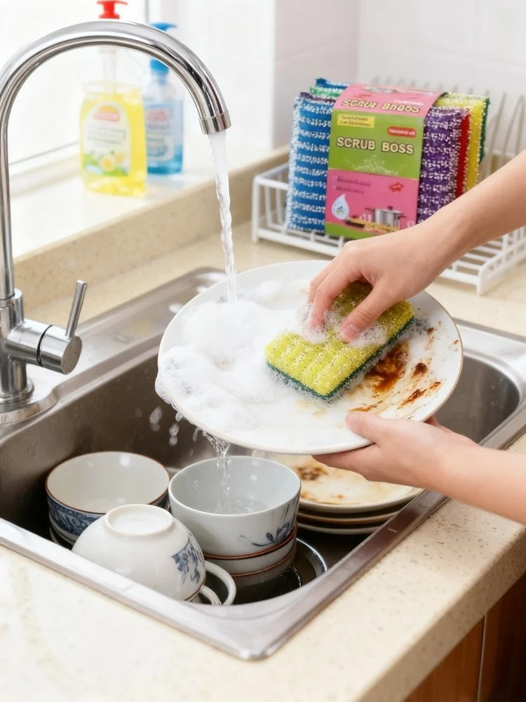Non-Scratch Dish Sponge Cloth - Reusable Microfiber Cleaning Sponge Absorbent Double-Sided for Kitchen Dishes Pots Shoes