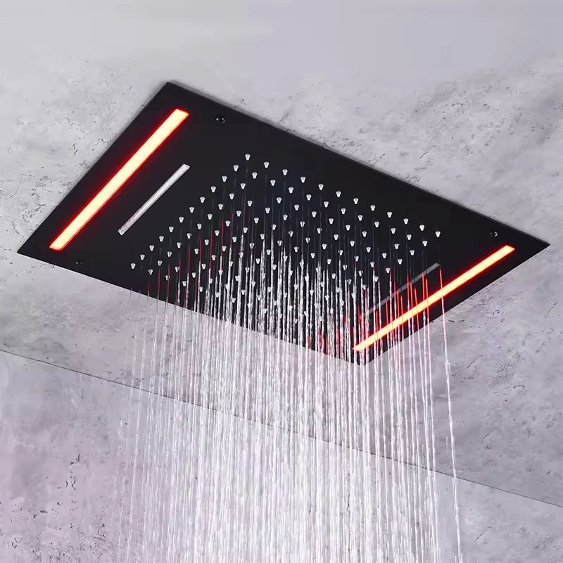 FEIDU Modern Black Wall-mounted LED Shower Head with Brass Remote Control Waterfall Design Bathroom Faucet Accessory