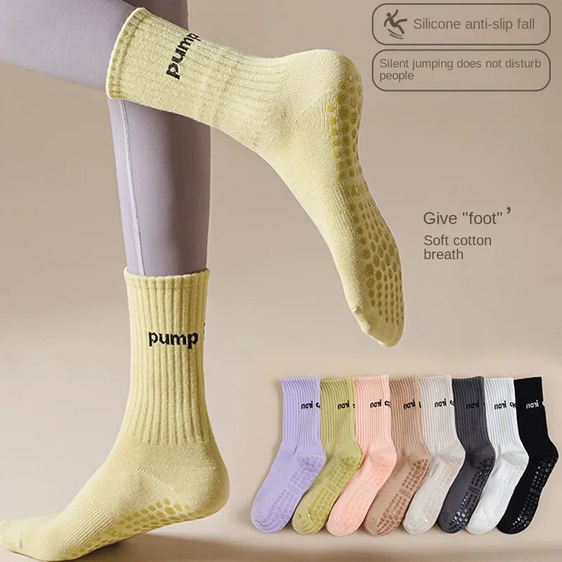 Women Mid Tube Yoga Socks Anti Slip Fashion Professional Pilates Socks Indoor Dance Trampoline Floor Fitness Sports Socks