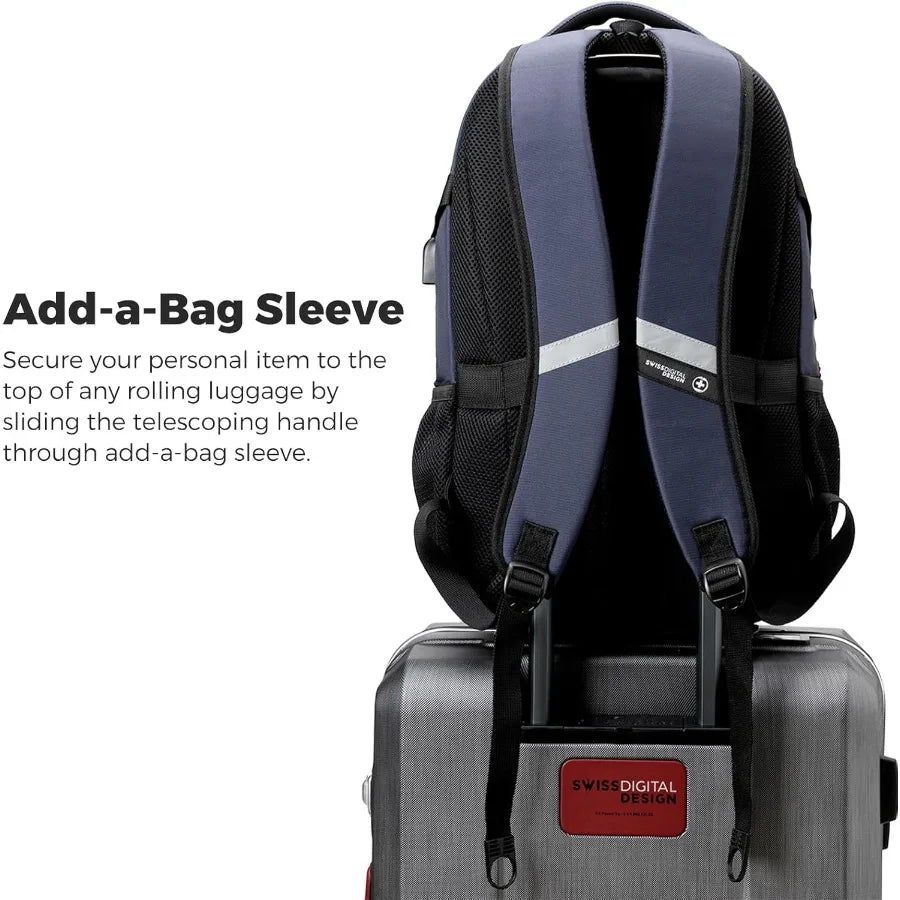 Swissdigital Design Laptop Backpack with USB Charging Port Travel Backpack Fits 15.6 inches Computer 31L College School Backpac