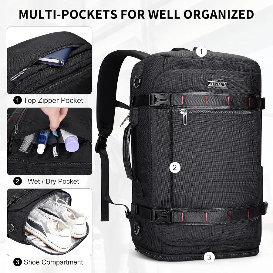 WITZMAN Travel Backpack for Men 35L Carry-on Laptop Backpack Luggage Fit 16 inch TSA Friendly Flight Approved with Shoe Compart