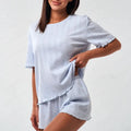 2pcs Set Women's Cotton Pajama Set - Spring Autumn Short Sleeve & Shorts Loungewear, Comfortable Breathable Homewear