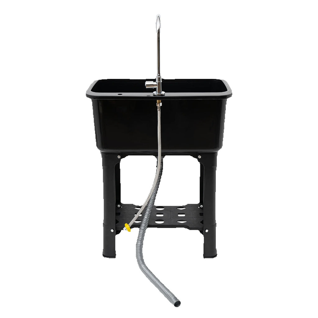 Freestanding Stainless-Steel Utility Sink with Storage Shelf with 360° Rotatable Faucet for Cleaning Clothes, Pets, Pots