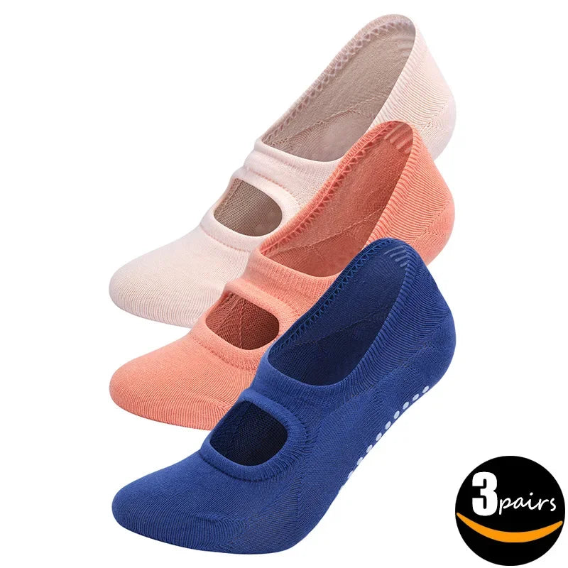 【 3 Pair Set 】Backless Yoga Socks Women Anti Slip Professional Pilates Socks Indoor Ballet Dance Fitness Sports Socks Women