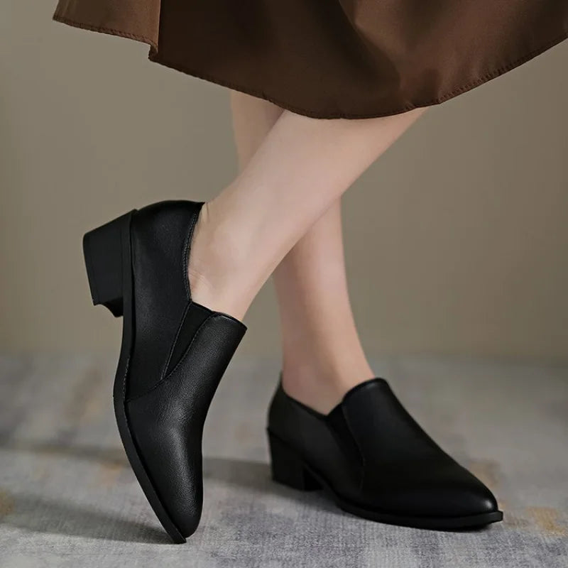 2025 New Women's French Retro Loafers - Pointed-Toe Slip-On with Chunky Heel & Breathable Design, Spring/Fall Comfort Shoes