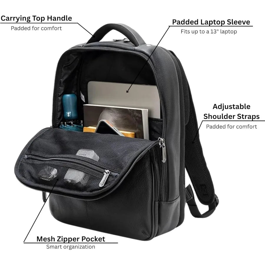 Olsen 13 Laptop Travel Backpack Genuine Leather Slim Business Travel Carry On Daypack