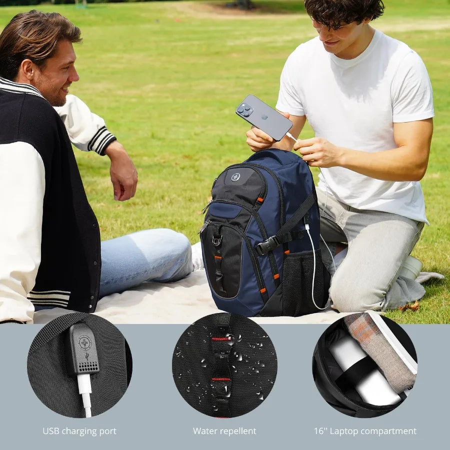 Swissdigital Design Laptop Backpack Travel Backpack with USB Charging Port Fits 15.6 inches Computer 31L College School Bookbag