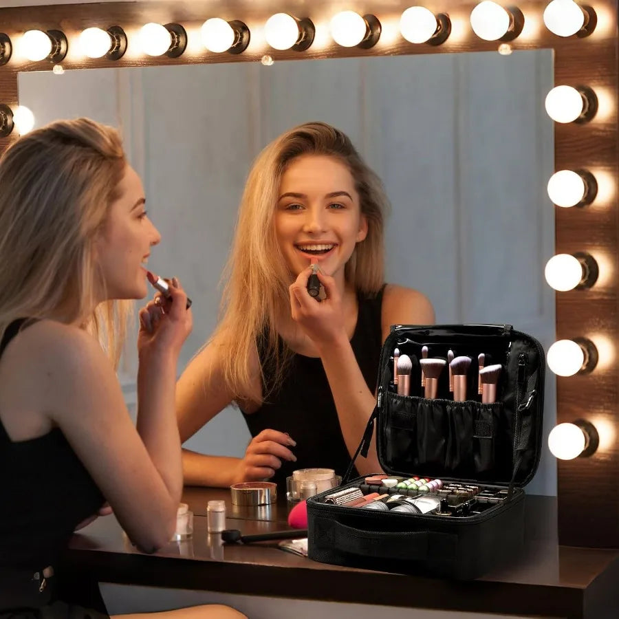 Travel cosmetic bag women's portable cosmetic case professional cosmetic storage box with adjustable dividers can store makeup