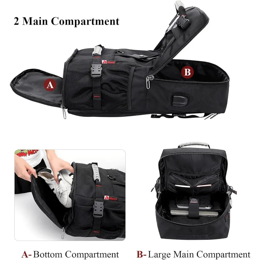 WITZMAN Travel Backpack for Men and Women Convertible Duffle Luggage Bag fit 17 Inch Laptop Carry On Bags for Airplane B681 Bla