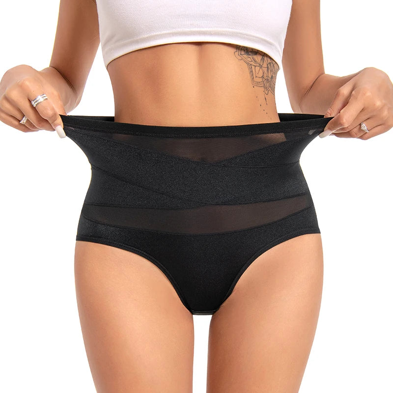 High Waist Mesh Cross Shapewear Panties Hip Lifter Tummy Control Body Shaper Panty Women Breathable Traceless Slimming Underwear