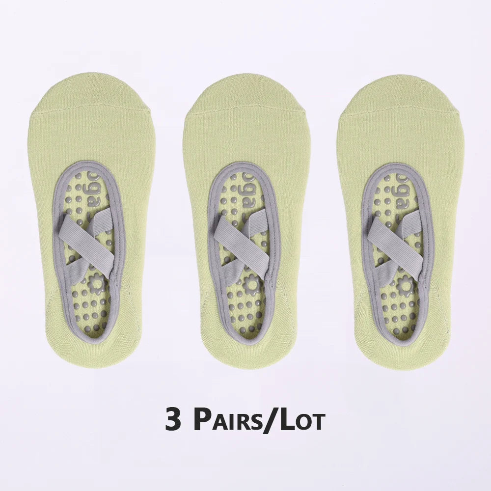 3 Pairs Non-Slip Pilates Socks Bandage Cotton Backless Yoga Socks for Women Fitness Ballet Dance Workout Sport Socks Slipper