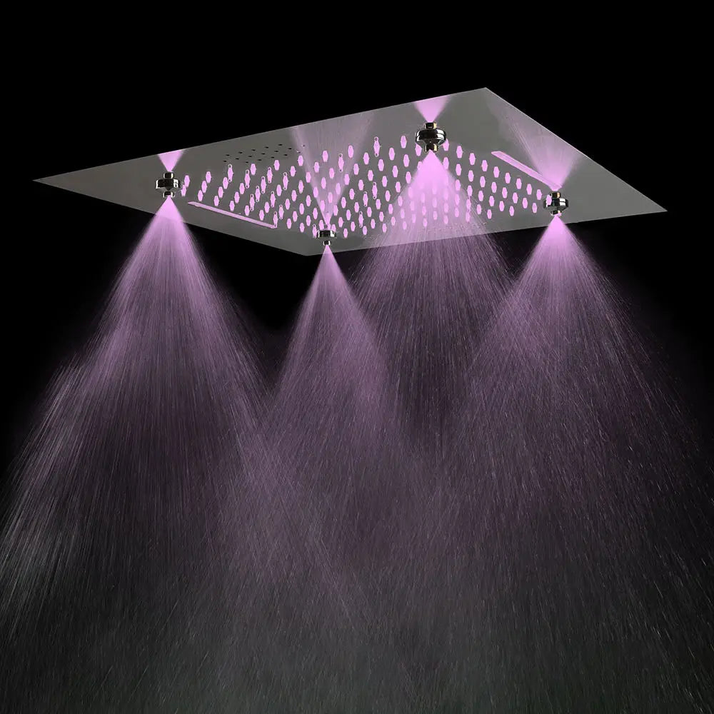 Smart LED Shower Head Rainfall Rain Massage Thermostatic Concealed Bathroom Set Polished Ceiling Mount Rainfall Thermostatic