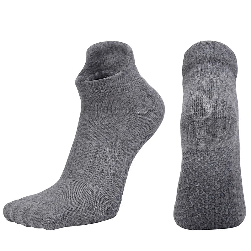 Women Yoga Socks Fitness Pilates Barre Gym Sports Dance Anti Slip Grip Silicone Towel Bottom Breathable Cotton Socks