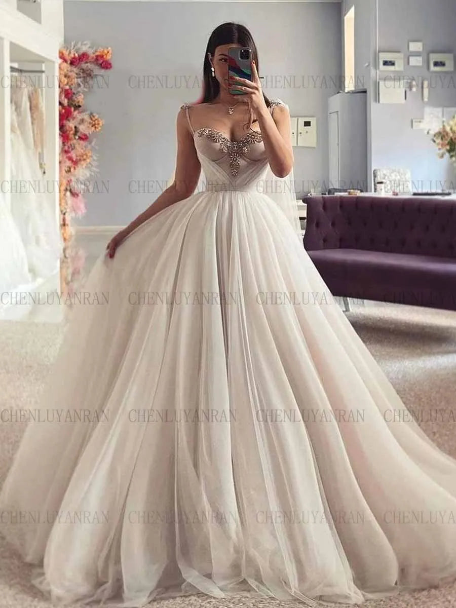 Elegant Wedding Dresses For Women Spaghetti Strap Sexy Wendding Dress Tulle Long Dresses For Wome 2025 فستان حفلات الزفاف