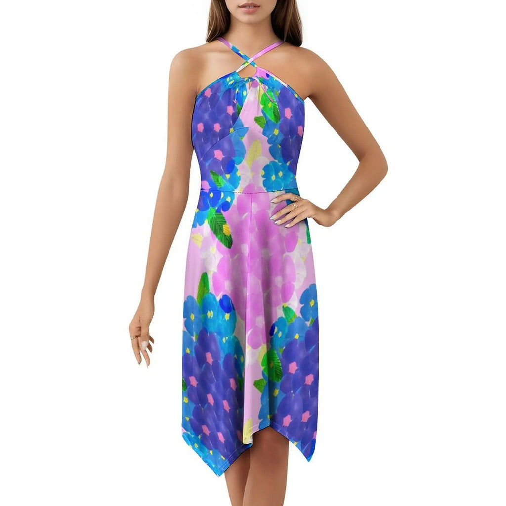 Blue And Pink Bunch Of Poppies Women's Hip Hop Streetwear Dress Graphic Print Party Club Wear Floral Design Pink Poppies Blue