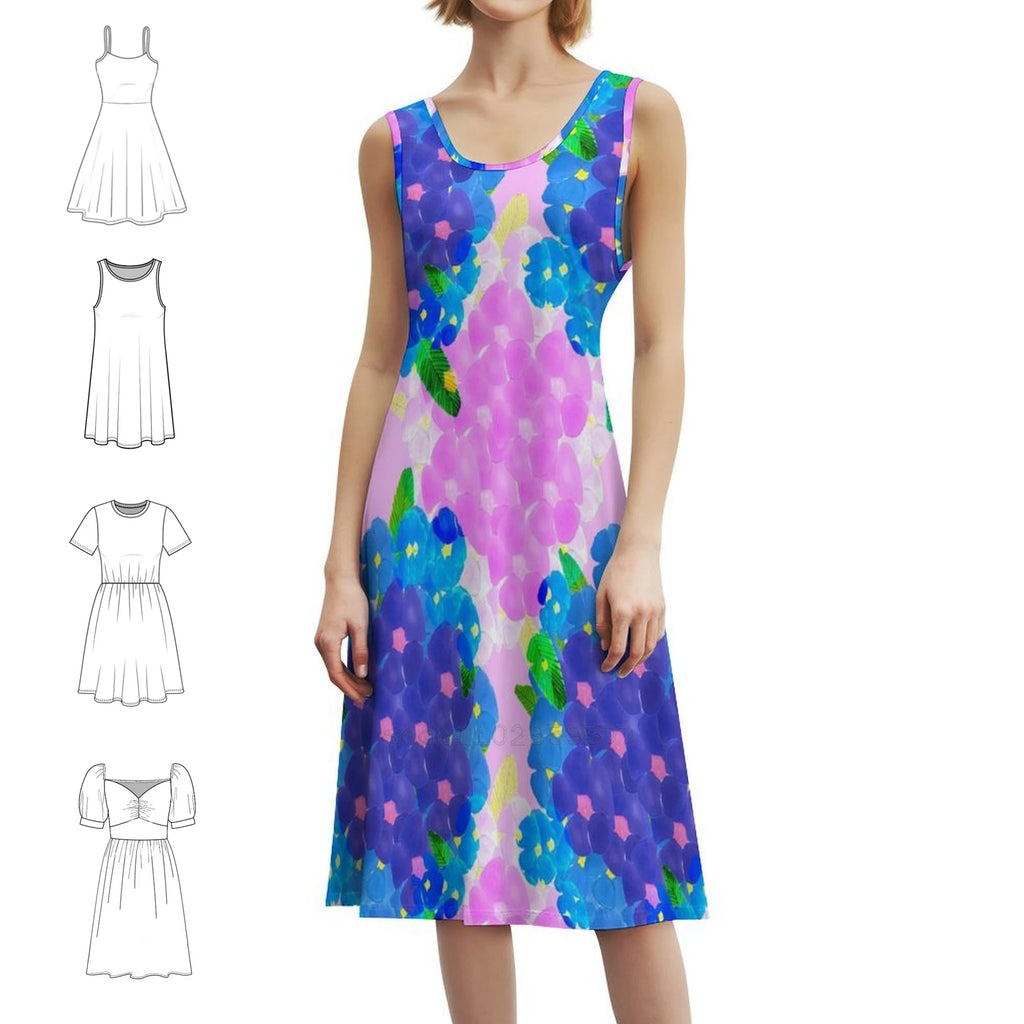 Blue And Pink Bunch Of Poppies Women's Hip Hop Streetwear Dress Graphic Print Party Club Wear Floral Design Pink Poppies Blue