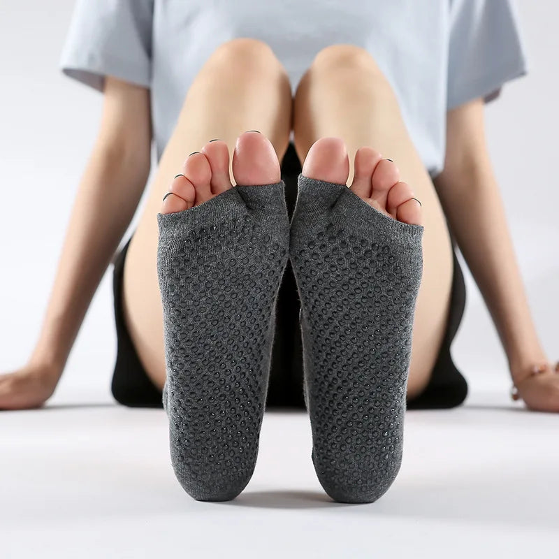 Women's Professional Backless Toeless Yoga Socks Anti-Slip Breathable Pilates Fitness Socks Dance Ballet Anti-Slip Cotton Socks