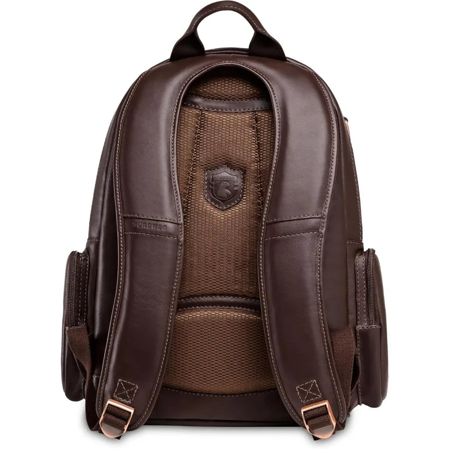 Nordweg Leather Laptop Backpack NW072B Lightweight Daypack for Work Travel and College Fits Laptops up to 15.6" Brown