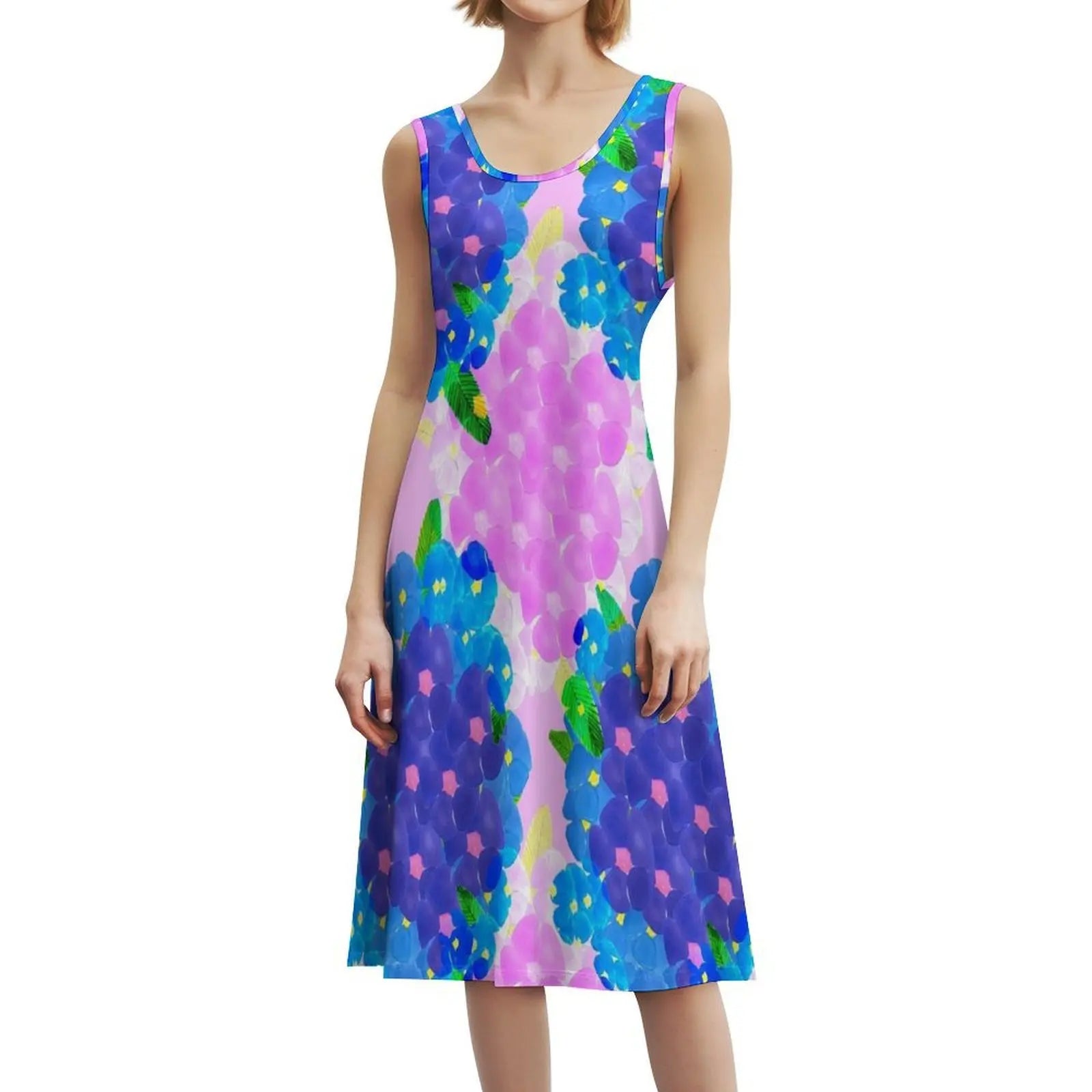 Blue And Pink Bunch Of Poppies Women's Hip Hop Streetwear Dress Graphic Print Party Club Wear Floral Design Pink Poppies Blue