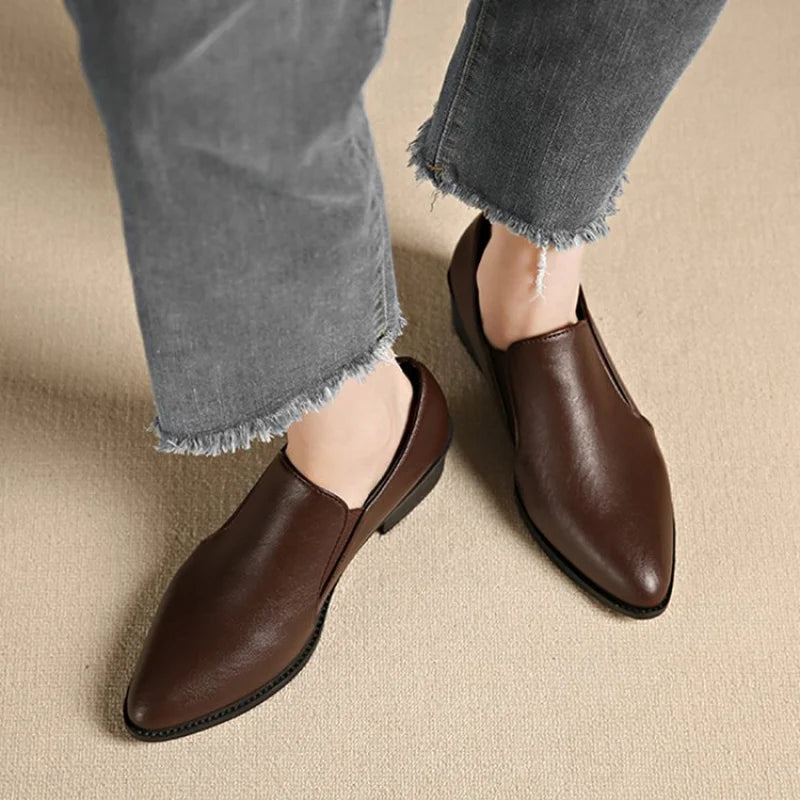 2025 New Women's French Retro Loafers - Pointed-Toe Slip-On with Chunky Heel & Breathable Design, Spring/Fall Comfort Shoes