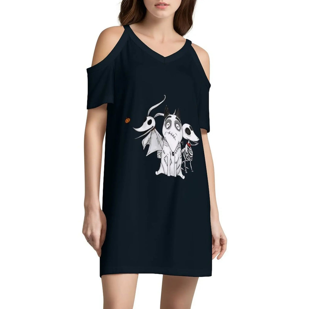 Zero Scraps And Sparky Dog Tim Burton Movies Women's Hip Hop Streetwear Dress Graphic Print Party Club Wear Corpse Bride Tim