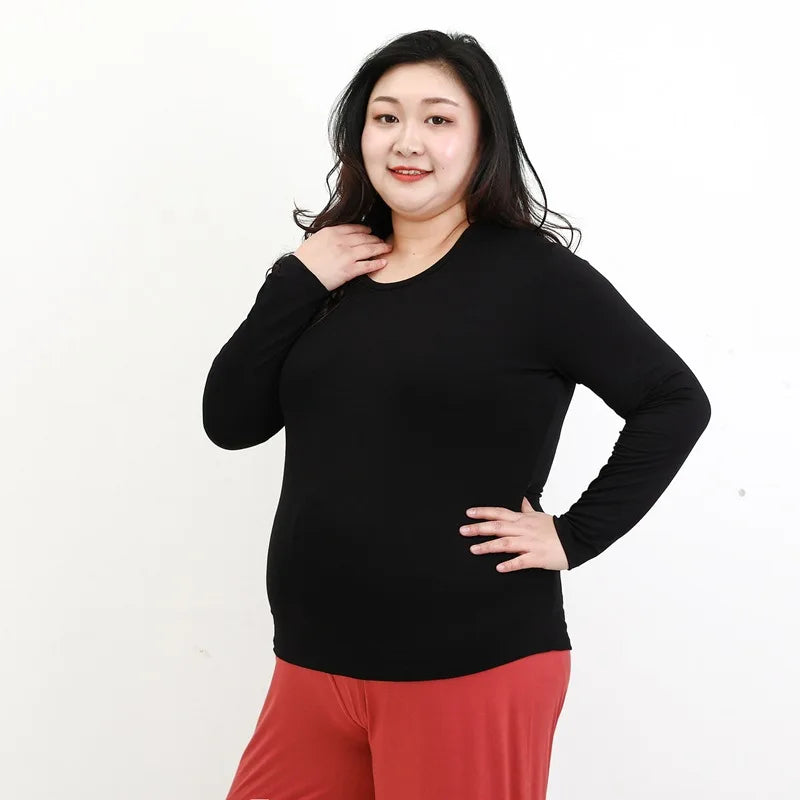 Spring and Autumn New Loose Large Round Neck Bottom Shirt for Women's Fat Mm Modal Solid Color Long Sleeve T-Shirt Top Pajamas