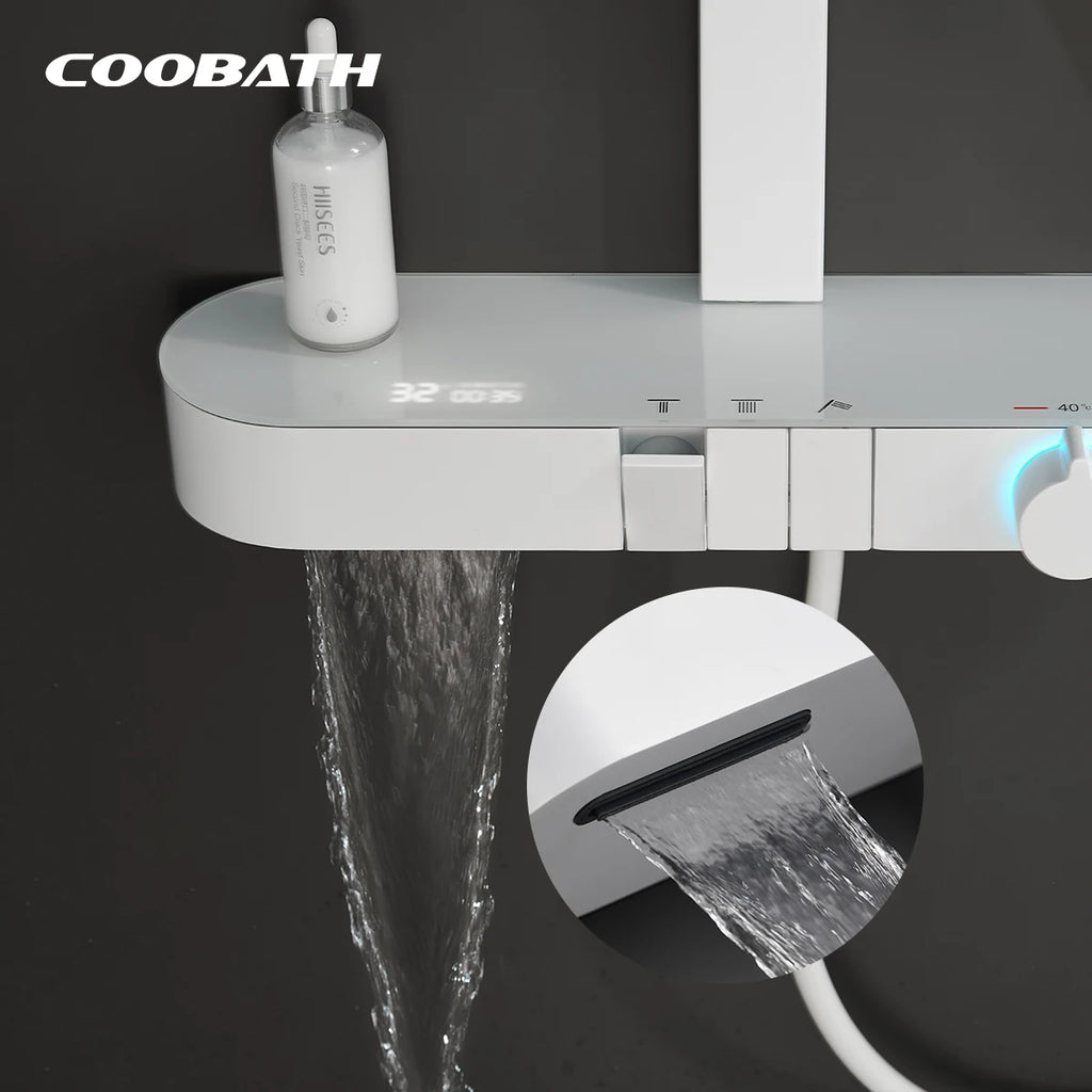 Modern New Designed Shower Sprinkler Handheld High Pressure Waterfall Digital Display Shower Head System With Storage Rack